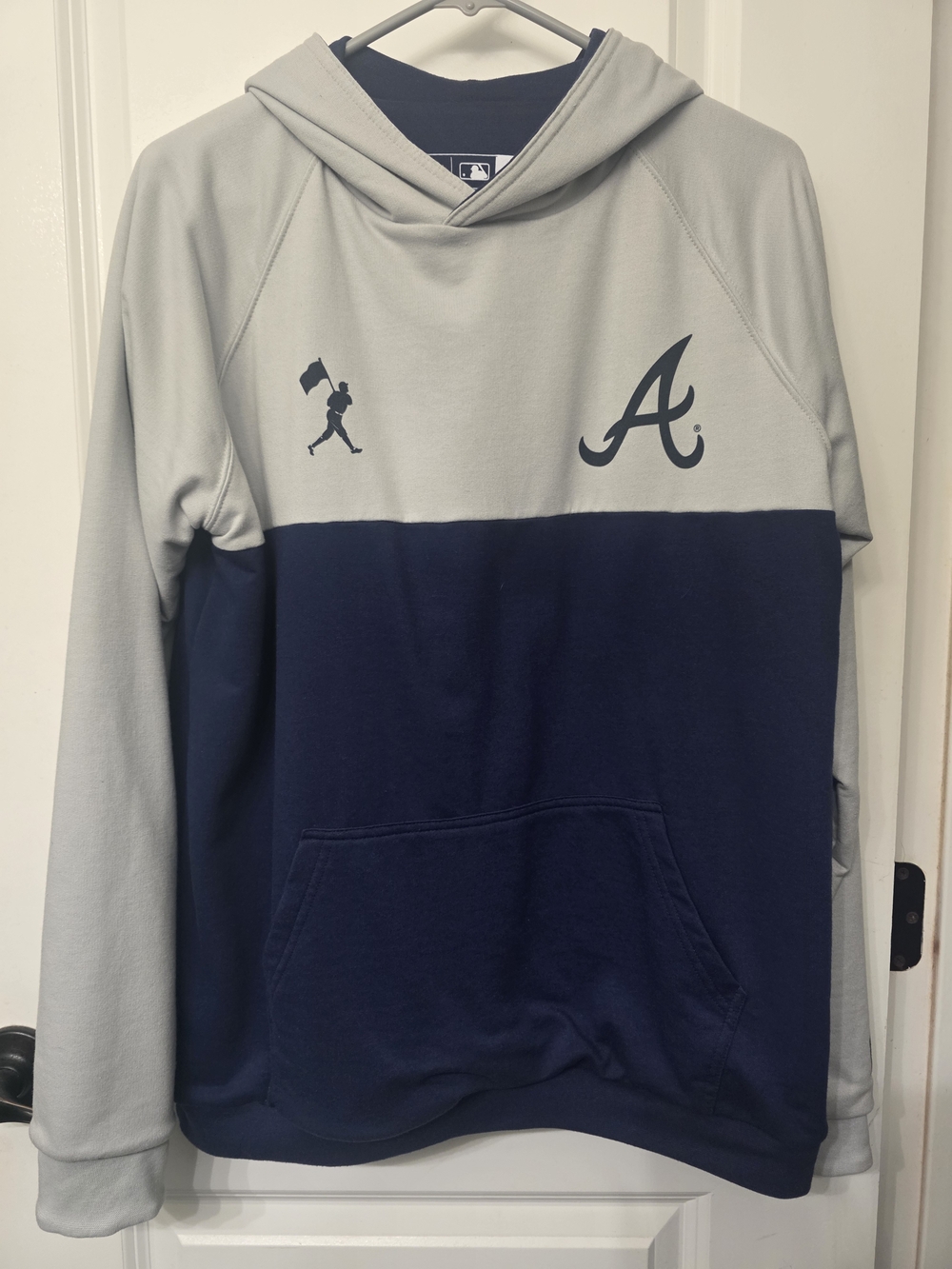 Atlanta Braves Two-Tone Navy and Light Gray Pullover Hoodie- *REVERSABLE*